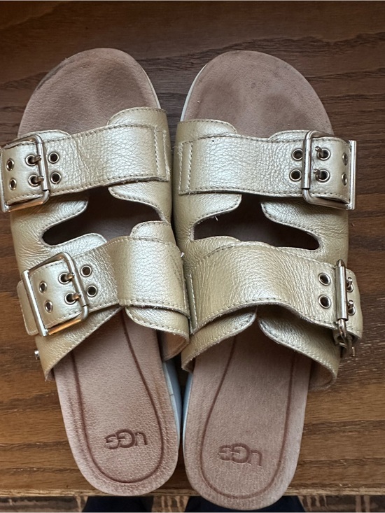 UGG Shoes - UGG Metallic Gold Double-Buckle Slide Sandals